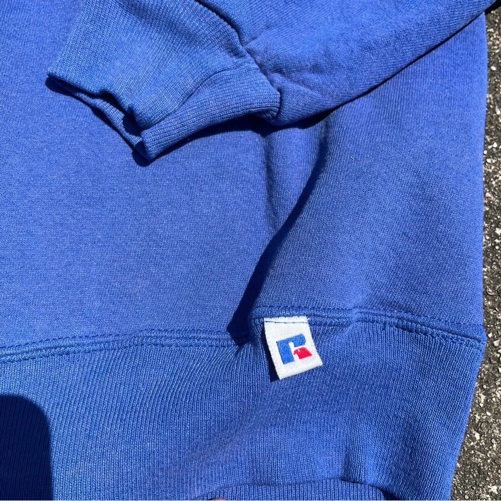 Vintage Blue Russel Athletics Crewneck Blank Sweatshirt Size Large distressed - Picture 2 of 7
